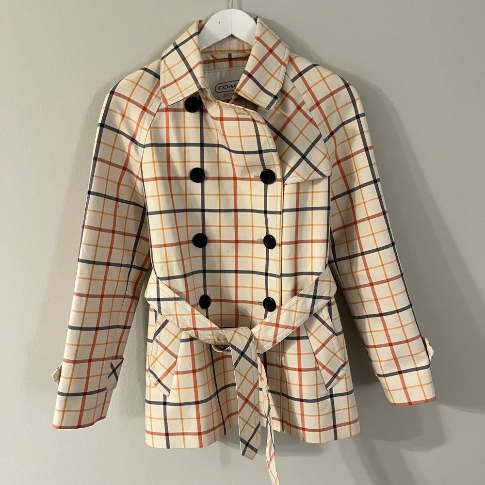 Coach Tattersall Plaid Trench Coat Size Small